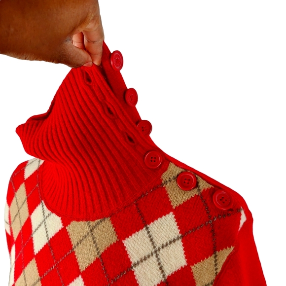 Tommy Hilfiger 100% Red Lambswool Argyle Sweater - Picture 3 of 11